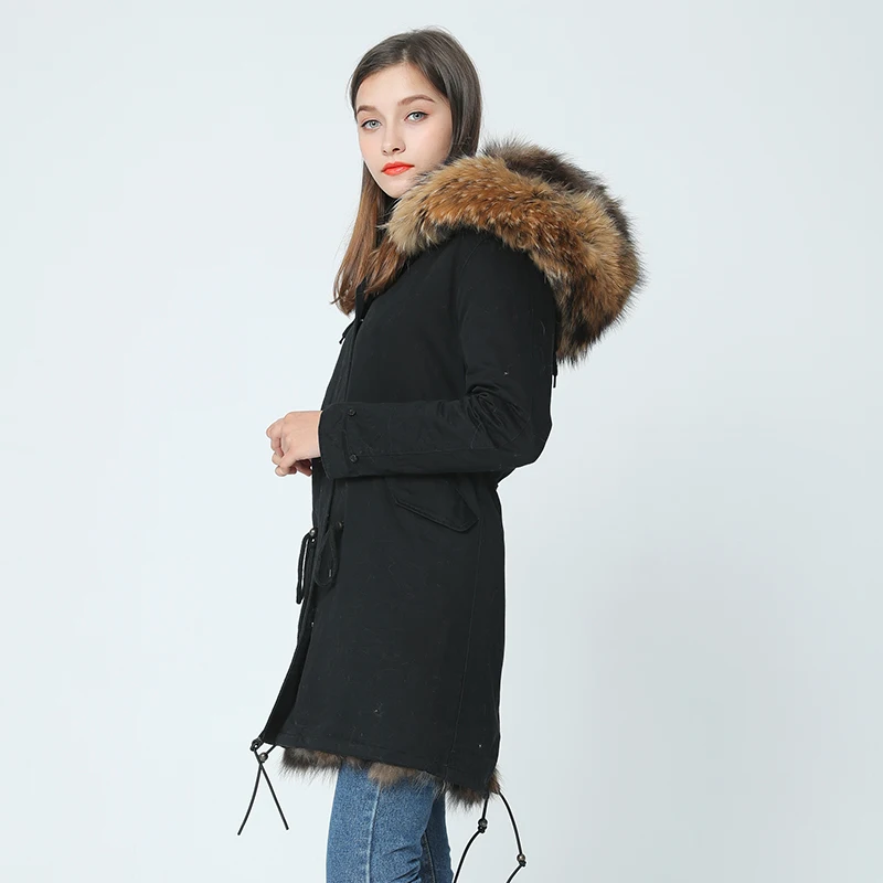 OFTBUY, Длинная зимняя куртка, женская верхняя одежда, толстые парки, енот, натуральный мех, воротник, пальто с капюшоном, настоящая теплая подкладка из лисьего меха