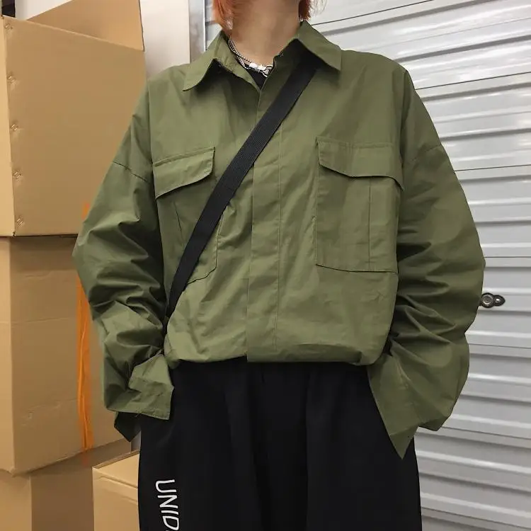 

Men's Clothing Spring Autumn harajuku shirt unisex Turn-down Collar long sleeve BF New men shirts loose mens dress shirts BF
