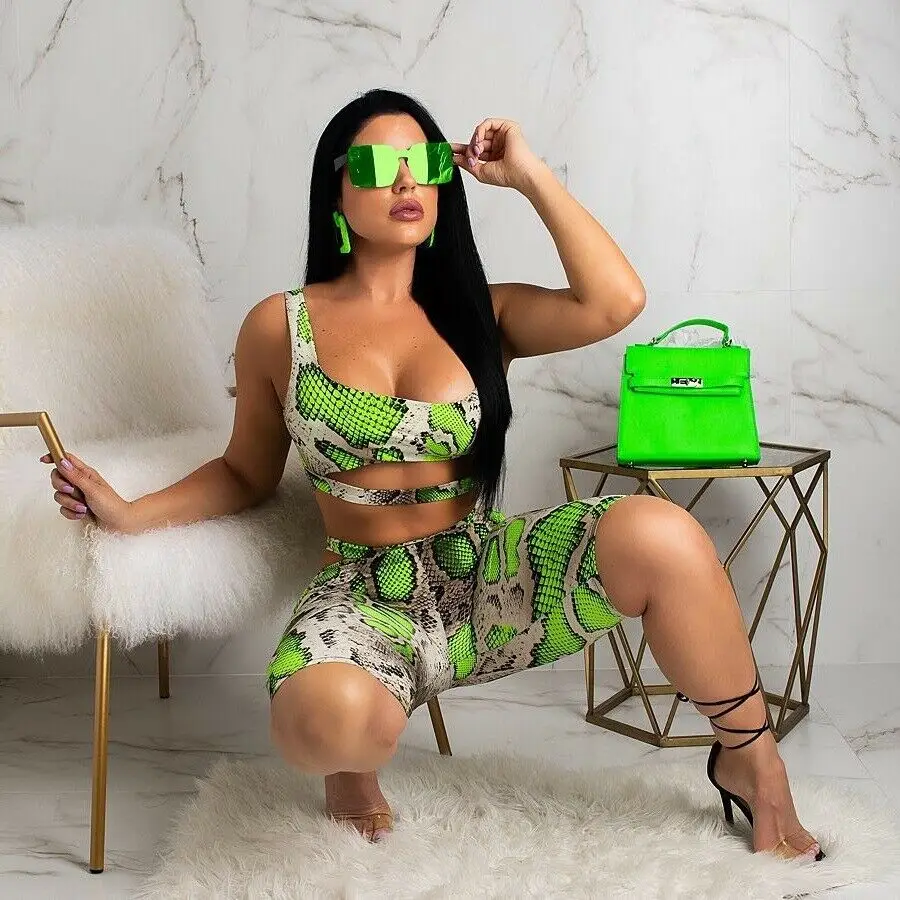 Женский раздельный купальник из змеиной кожи укороченный топ и шорты для девушек