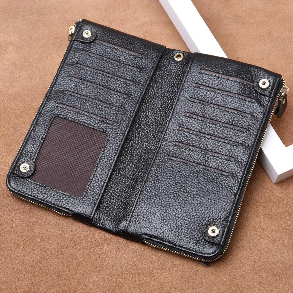 Top Grain Unisex Genuine Leather Wristlet Wallet Double Zipper Pocket Clutch Bag Coin Purse Card Holder | Багаж и сумки