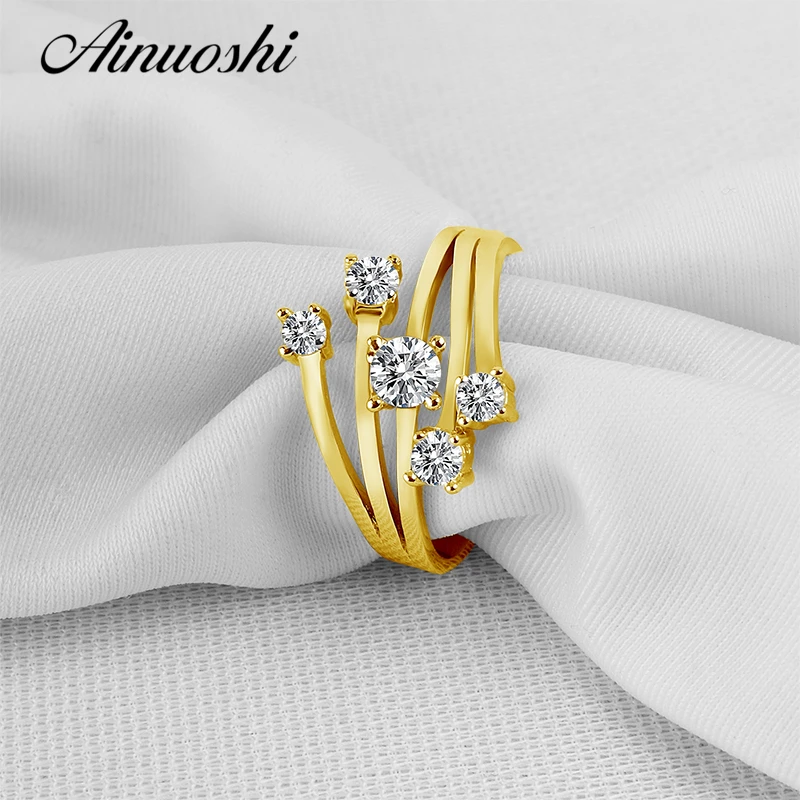 AINUOSHI, 14 к, однотонное, желтое, золотое, звездное, цветочное кольцо, специальный дизайн, SONA, имитация бриллианта, обручальное, Кластерное кольцо для женщин, подарок