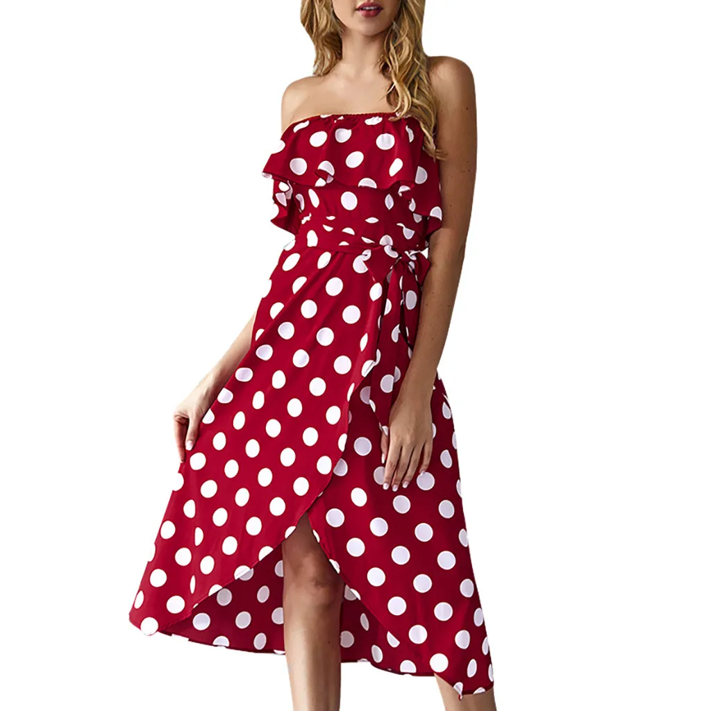 Корейское модное винтажное платье в горошек женское длинное макси с оборками