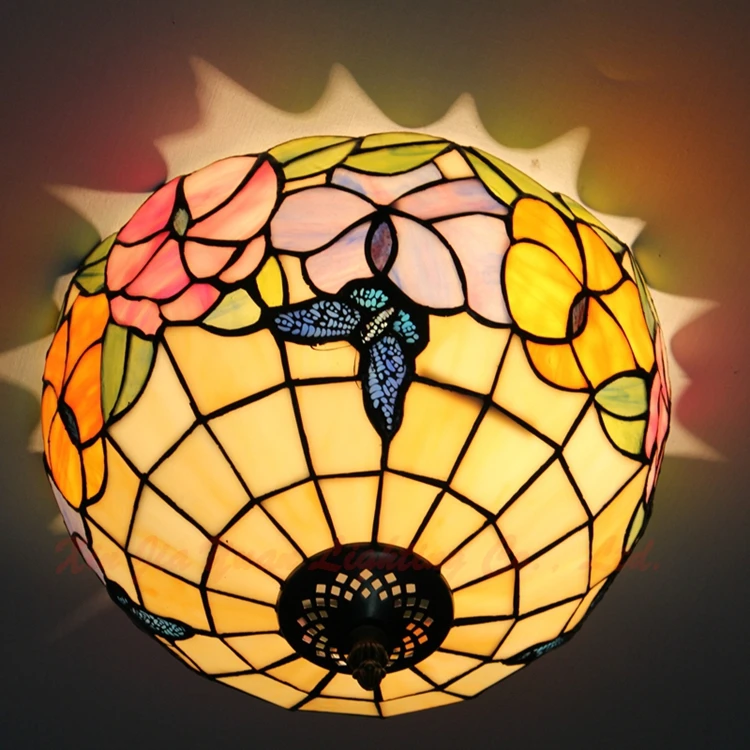 

12 дюймов Европейский Стиль Розовый Тиффани стиль потолочный светильник бабочка цветок стекло Витражная Лампа для спальни E27 110-240 В