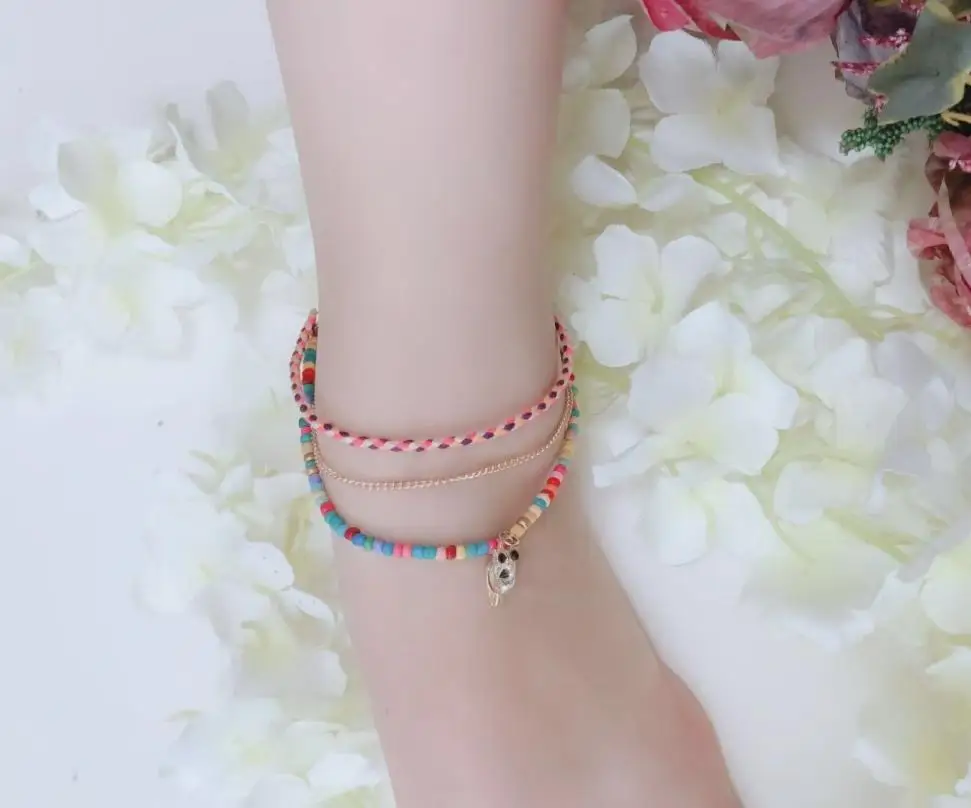 Письмо сердца ножной браслет Браслеты для Для женщин Мода Многослойные Винтаж