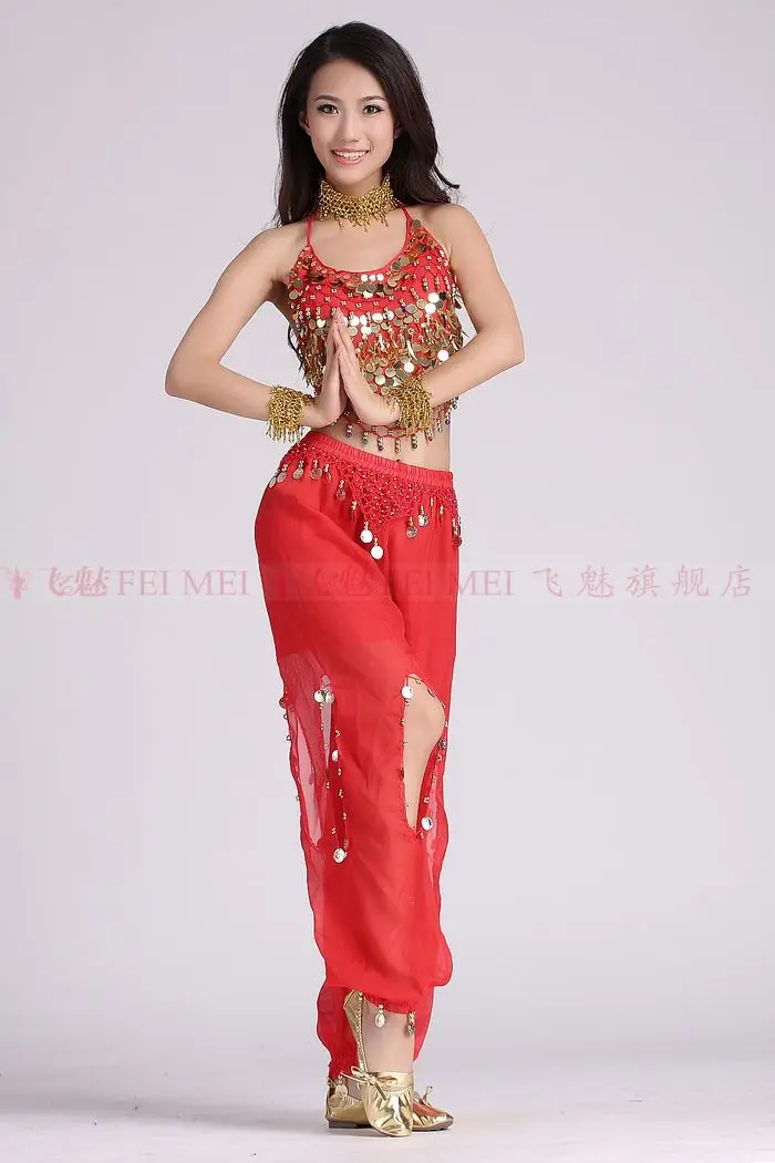 Женский индийский набор костюма для танца живота (топ из шифона с блестками и