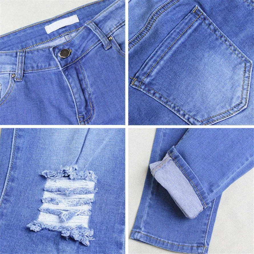 Женские потертые джинсы карандаш рваные размера плюс модель 2018 Sep28|jeans for women|women