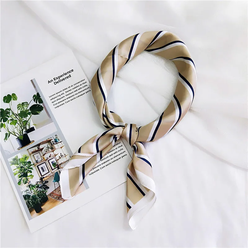 

LaMaxPa 2018 Women New Fashion Square Silk Scarf Stripe Pattern High Soft Satin Scarf Elegant Hair Tie Band Neckerchief