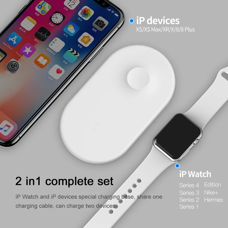 Беспроводное зарядное устройство Baseus 2 в 1 для Apple Watch 4 3 10 Вт Qi iPhone 11 Pro X XR Xs Max
