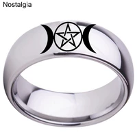 nostalgia triple moon goddess stainless steel wicca crescent moon ring pentagram pagan jwelry for women men
