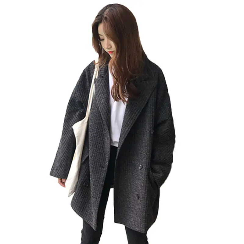 

Женское двубортное пальто, свободное, повседневное, в Корейском стиле, большие размеры, весна 2019, f254