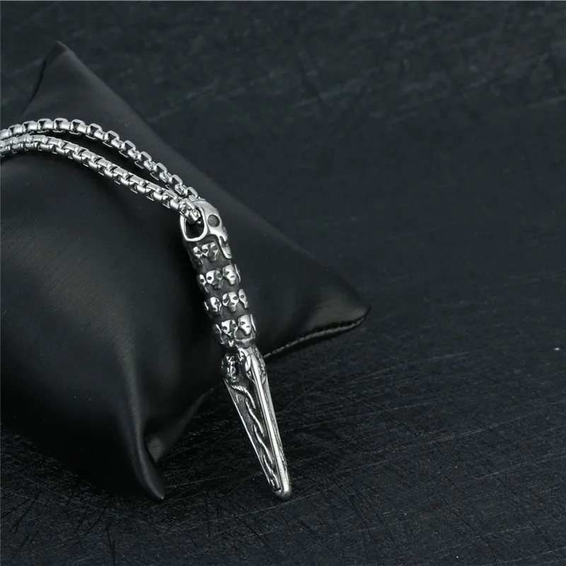 

Biker Stainless Steel Jewelry Skull Awl Sword Pendant Vintage Punk Metal Necklaces Men Women Hip Hop Rock Man Jewelry Gifts