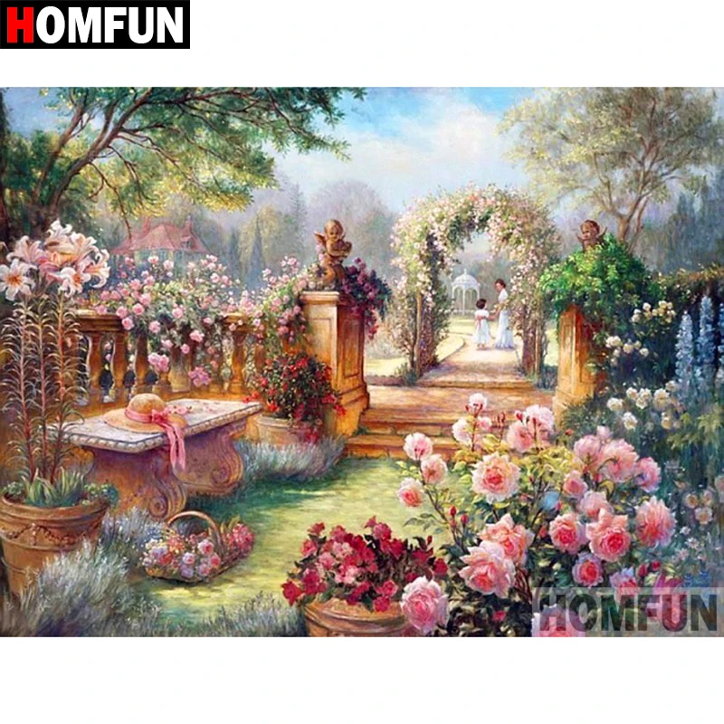 Алмазная 5D картина HOMFUN сделай сам полноразмерная/круглая вышивка Садовый пейзаж