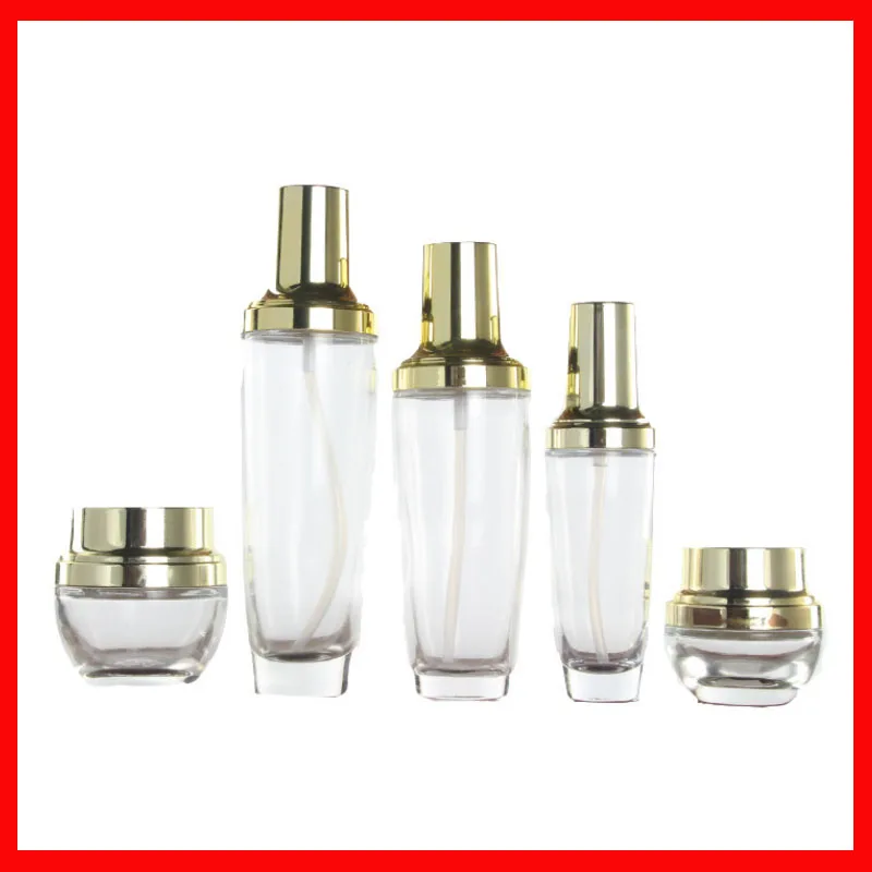 20/30/50/100/120ML clean Empty glass bottle/jar lotion pump Cosmetic Packing w gold cap Refillable  Bottles