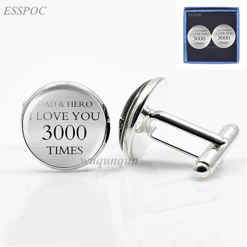 

I LOVE YOU 3000 TIMES Shirt Cuff Cufflinks Links Glass Cabochon Jewelry Plated Dad Men Father's Day Gifts