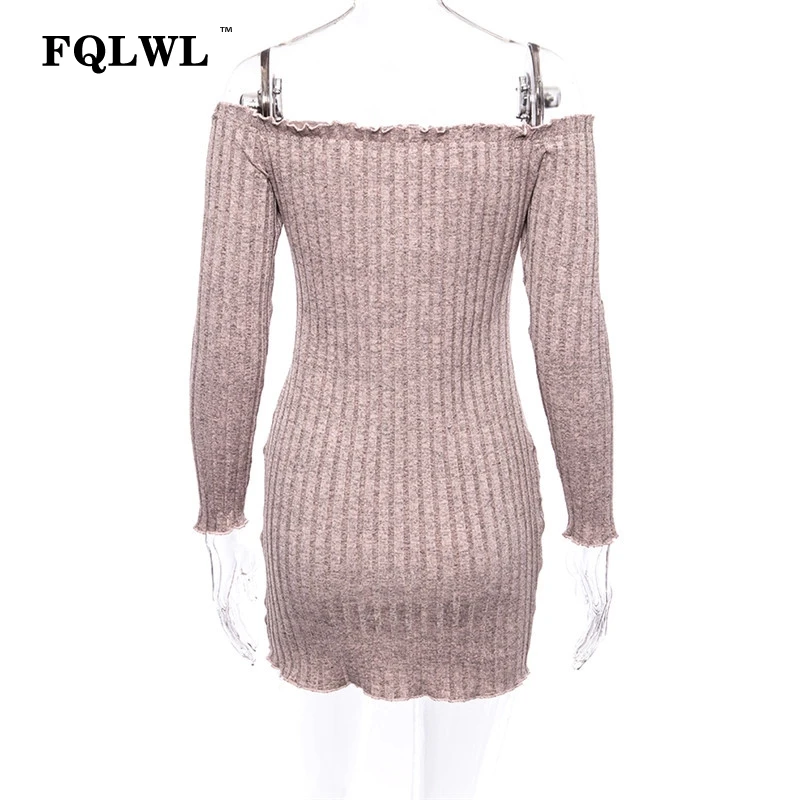 Женское облегающее платье с открытыми плечами FQLWL трикотажное мини на пуговицах