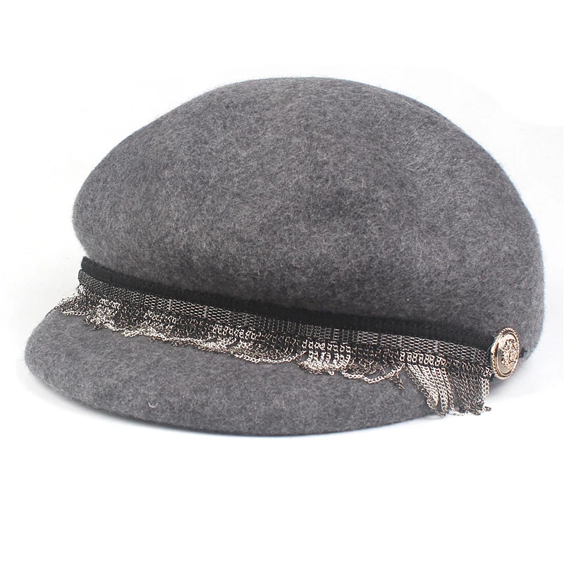 Зимние женские меховые шапки Xthree черные однотонные Восьмиугольные с цепочками