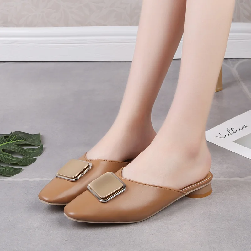 2019 summer new Korean version of Baotou shoes women's fashion wild net red half slippers | Обувь