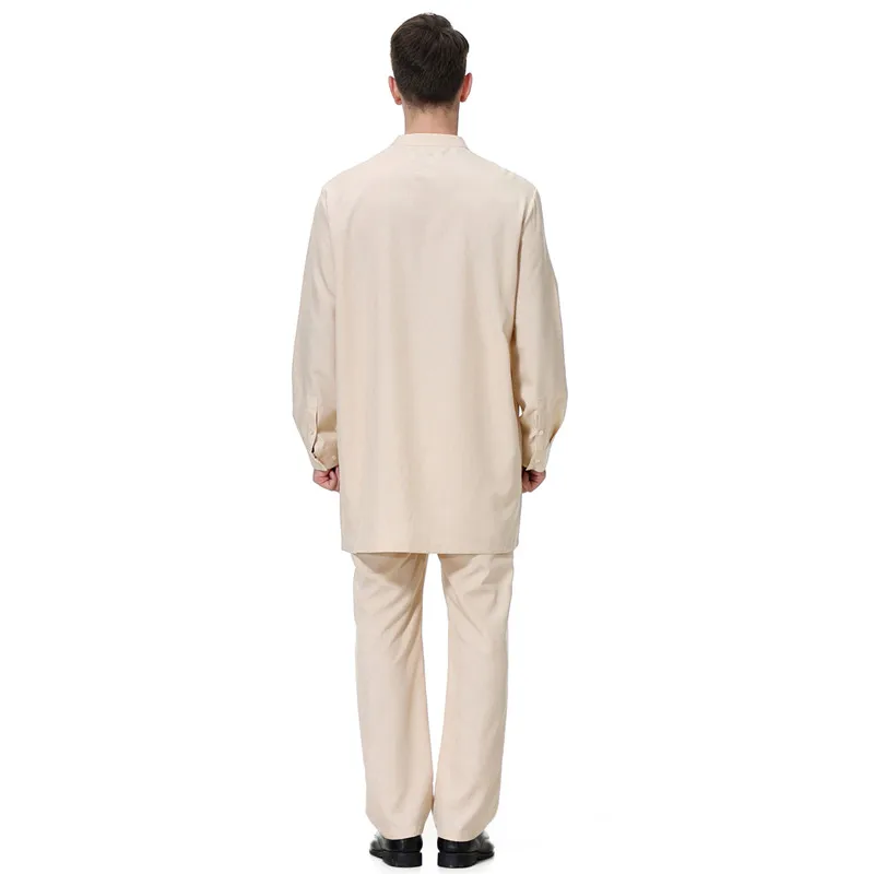 Мода ислам мужские мусульманские комплекты мусульманская одежда для мужчин мусульманская одежда Топ Брюки Муслима Набор размера плюс длинные штаны