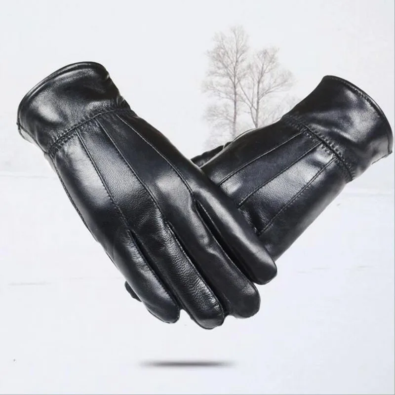 Longkeperer, женские бархатные перчатки на полный палец, мужские перчатки из овечьей кожи, кожаные перчатки для вождения, мужские черные зимние толстые теплые перчатки Guante G356 - Цвет: black with velvet