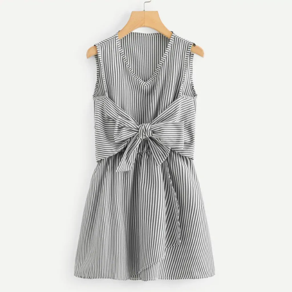 Женское летнее винтажное Полосатое платье без рукавов с v образным вырезом