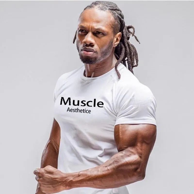 

Muscle aesthetics brother fitness T-shirt sweat absorption breathable short sleeve running training tide summer cotton men