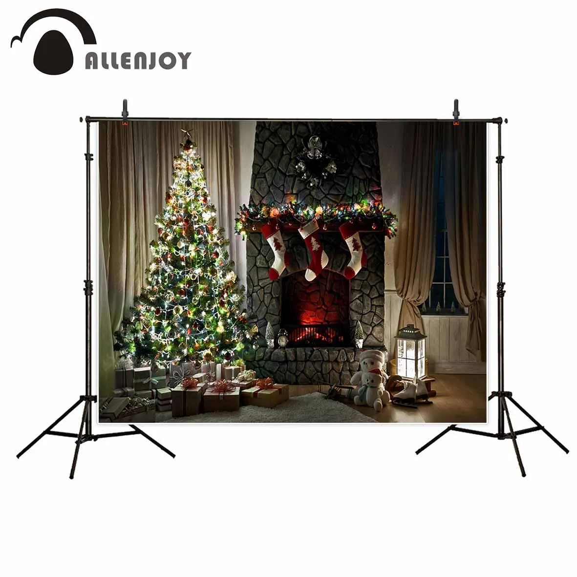 Allenjoy фон для фотосъемки Рождество Блестящий камин дерево каменная комната
