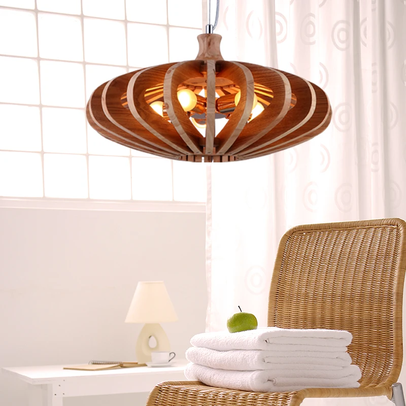

Modern Pumpkin wood pendant light fixture 5*E27 Home deco pendant lamp