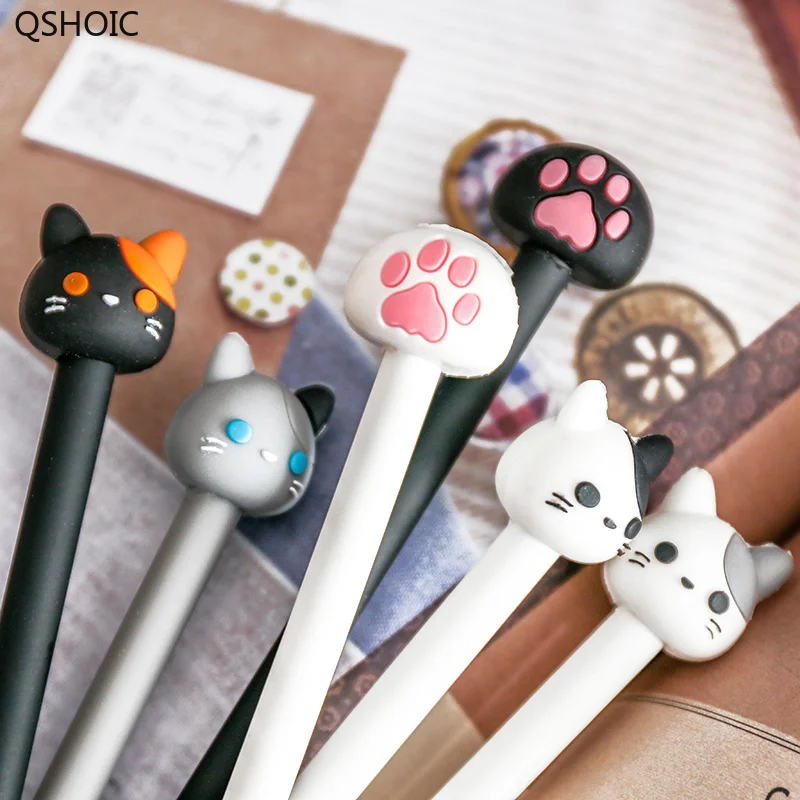 42 Pcs/Lot Kawaii Cat Pen Cute Claw Gel Pens 0.5mm Ballpoint Black Color Lovely Kitties Stationery Office School Supplies | Канцтовары