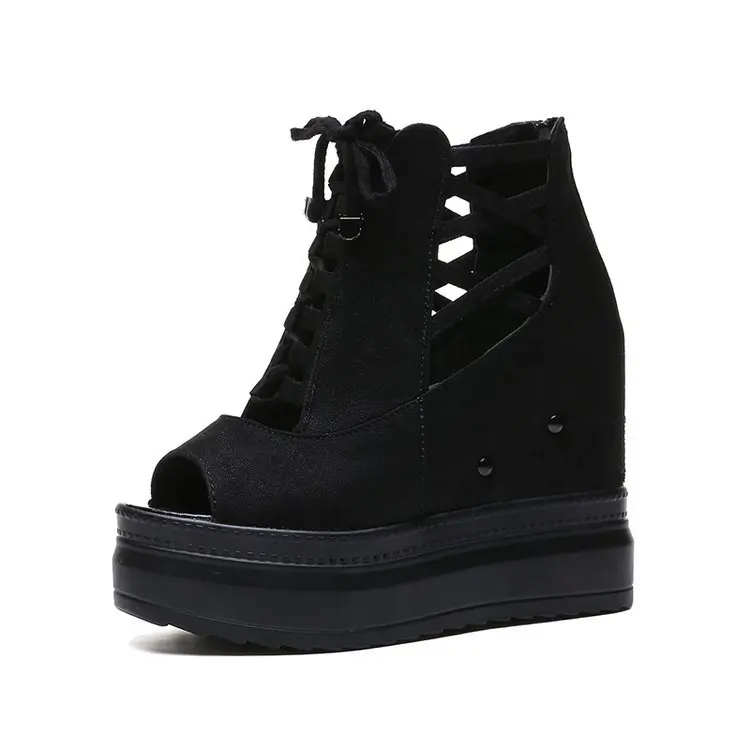 Женские босоножки на танкетке CHAISHOU белые толстой платформе с открытым носком со