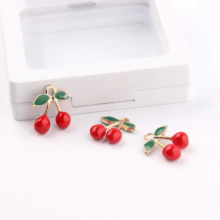 

2017 new design 50pcs/lot red alloy drop oil fruit 3d cartoon Cherry shape metal charms diy jewelry earring pendants accessory