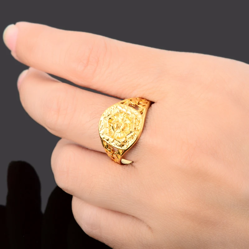 Высокое качество красивый золотой цвет кольца для пар женщин цветок ярко