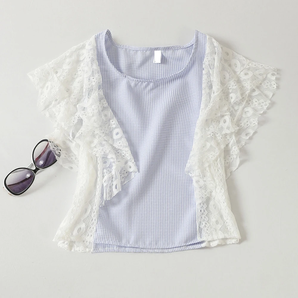 Женская Кружевная футболка Alphalmoda с коротким рукавом пуловеры в стиле преппи