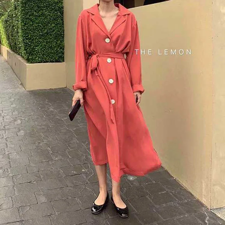 Женское платье с отложным воротником Wixra свободное однотонное поясом женская