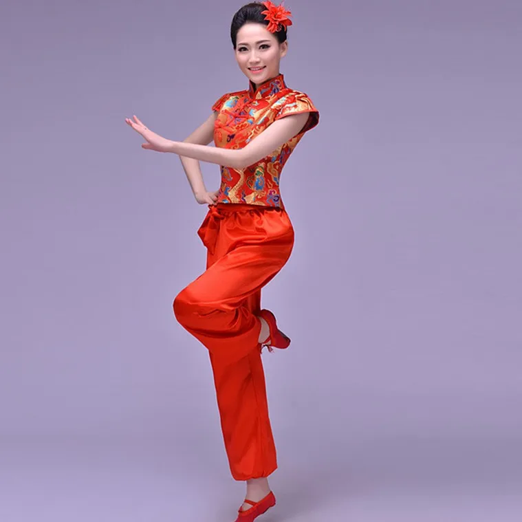 Модные традиционные китайские танцевальные костюмы для женщин с рисунком