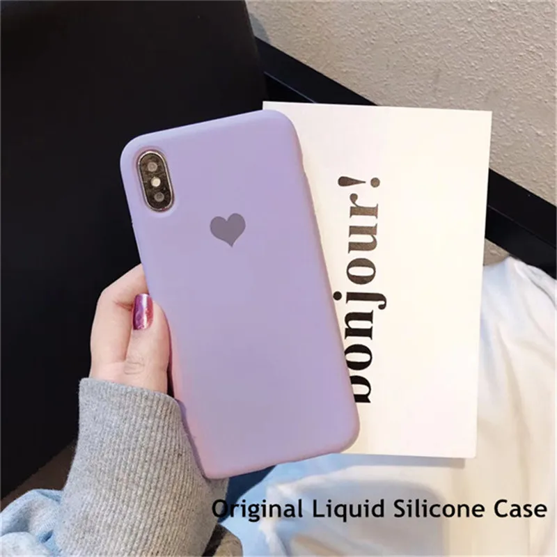 Официальный жидкий Мягкий силиконовый чехол из микрофибры для iphone 11 PRO MAX x xs max xr 7 8 6s Plus Funda Candy TPU Love Logo Cover - Цвет: Purple