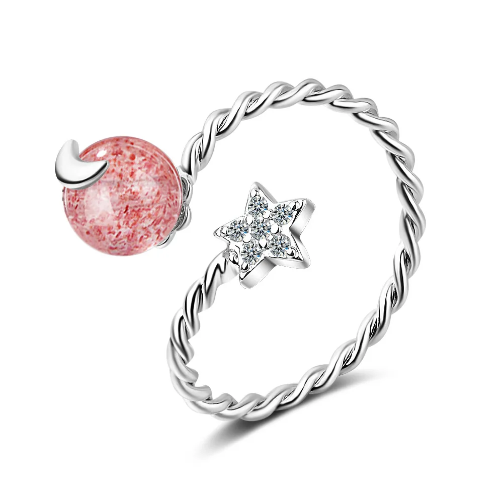 

100% 925 sterling silver fashion moon & star rhinestone women wedding ring ladies`party rings no fade drop shipping cheap girls