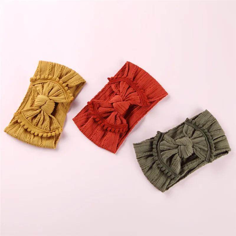 

Baby Headband For Children Pompom Nylon Bow Headbands Elastic Hair Bands For Girls Kids Headwear Infant Baby Hair Accessories