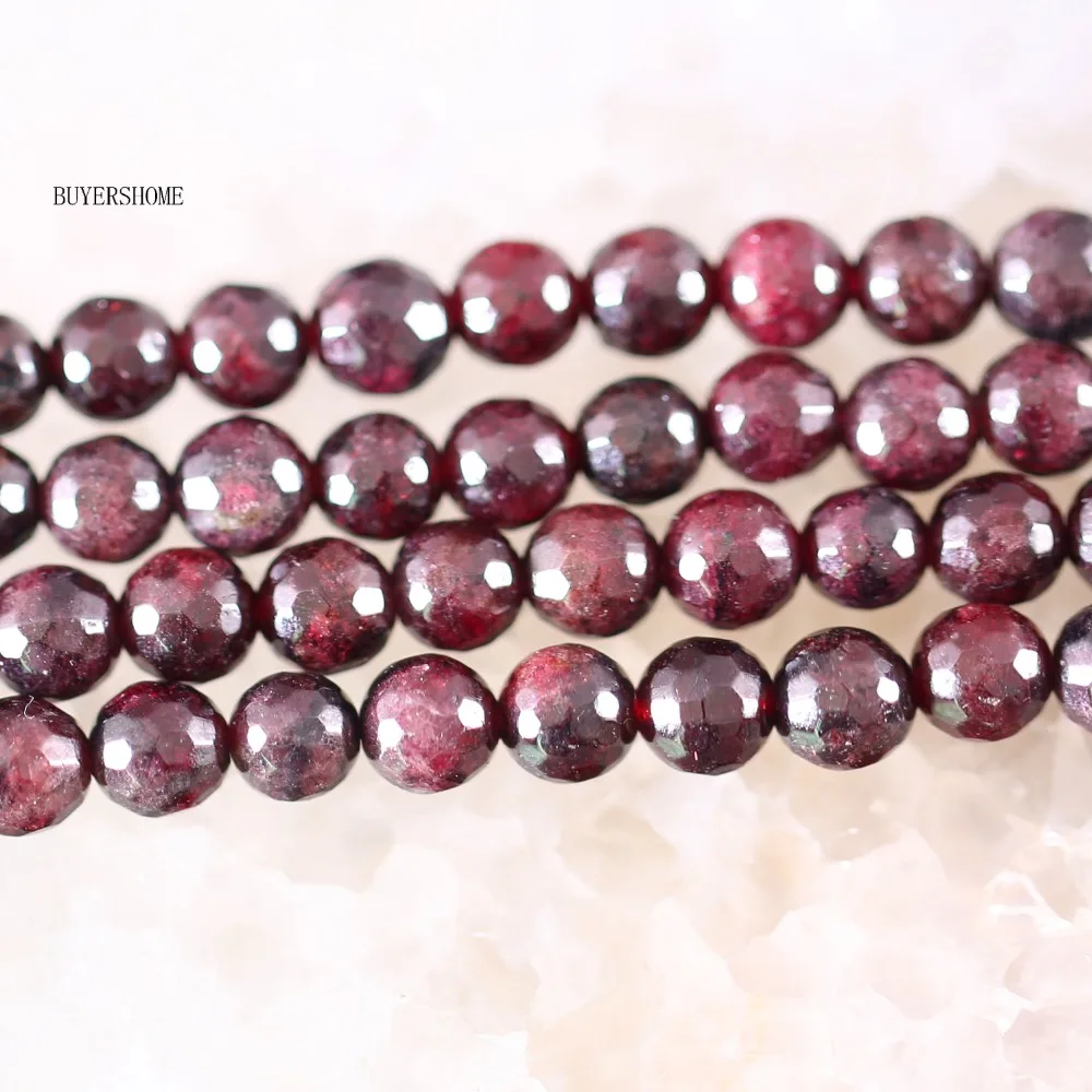  Fit Making Jewelry Necklace A++6MM 8MM 9MM Natural Stone Red Garnet Round Faceted Loose Beads String 15.5&quot | Украшения и