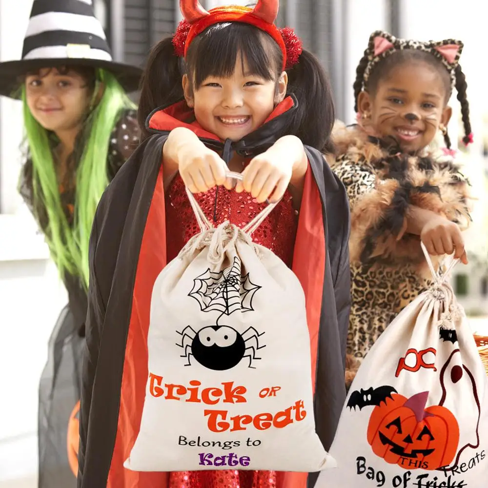 OurWarm 36x44 см на Хэллоуин с надписью Trick или Treat сумка для детей паук Тыква холст