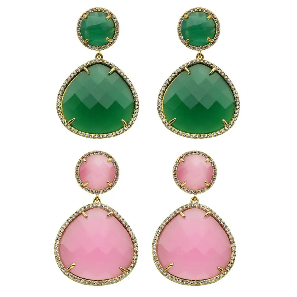 Женские серьги подвески с фианитом красные круглые ювелирные украшения для