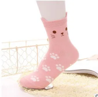 

1pair/lot Japanese style female footprint cotton socks lady cartoon cat casual socks colors free size