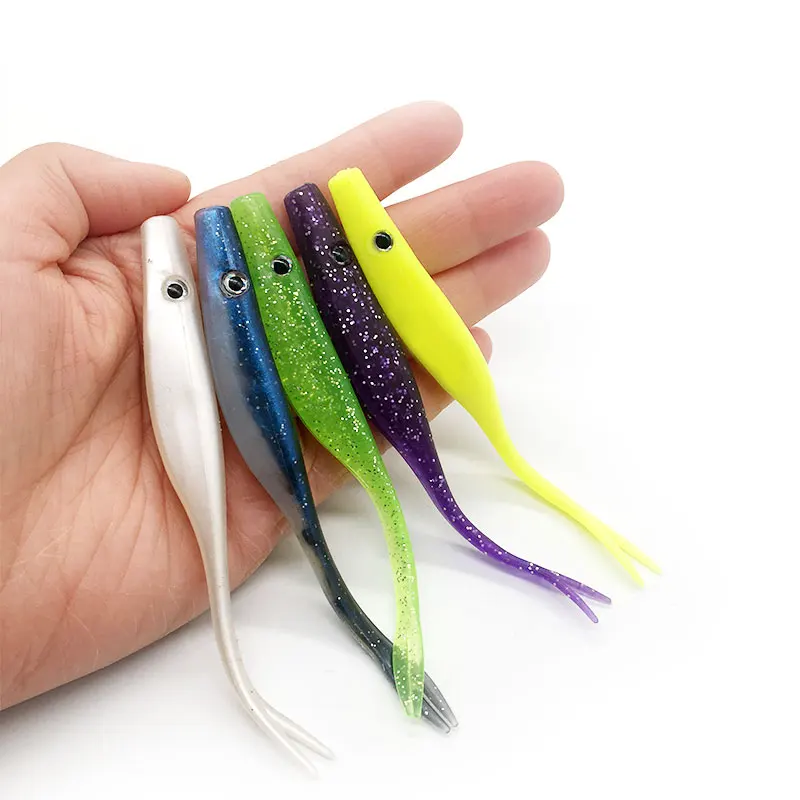 4 шт./лот мягкие рыболовные приманки с хвостом и вилкой искусственные двухцветные