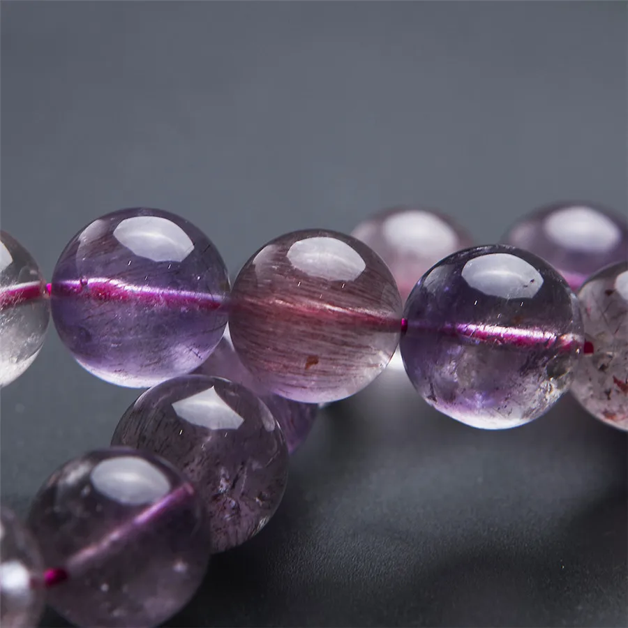 Genuine Natural Purple Rutilated Quartz Bracelet 14mm Women Female Crystal Round Bead Melody Stone Super Seven | Украшения и