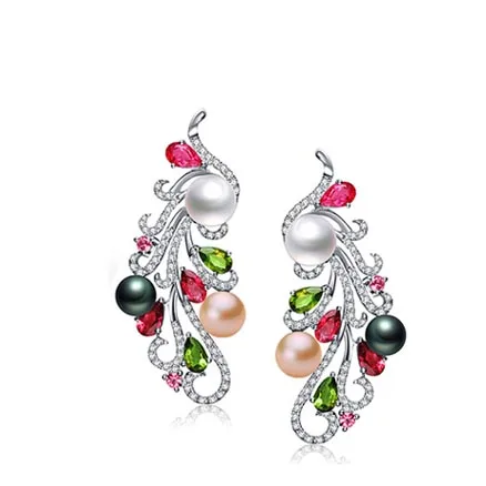 Colorful earrings MeiBaPJ, роскошный, 925 пробы, серебряный, разноцветный, жемчужный, Феникс, браслет, настоящий, натуральный, Freahwater, жемчужный, браслет для женщин - Окраска металла: Colorful earrings
