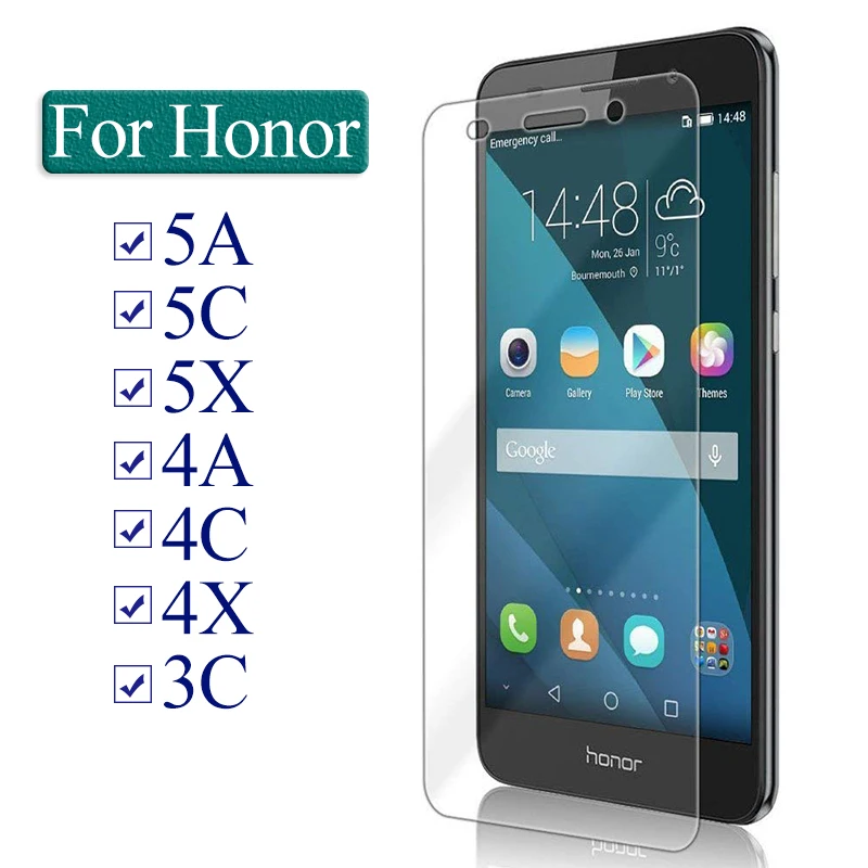 Защитное стекло на для Huawei Honor 5A 5c 5x 4a 4c 4x 3c закаленное глас 3 4 5 c huavei Хонер a5 c5 c4 9 h