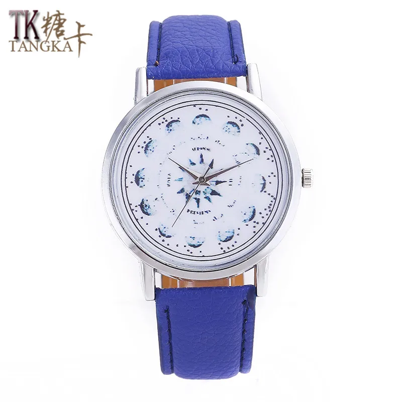 Tangka новые женские кожаные часы стальное кольцо цветок указатель циферблат