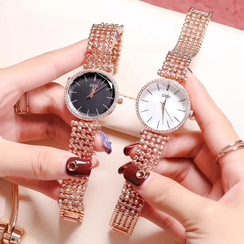 GEDI Роскошные для женщин часы брендов Кристалл Rosegold циферблат модные дамские