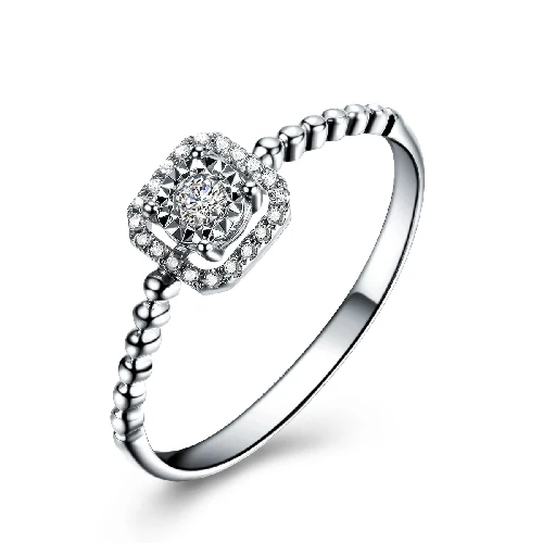 0.04ct Natural Diamond 18k White Gold GVBORI Brand Women Ring Wedding Square Design | Украшения и аксессуары