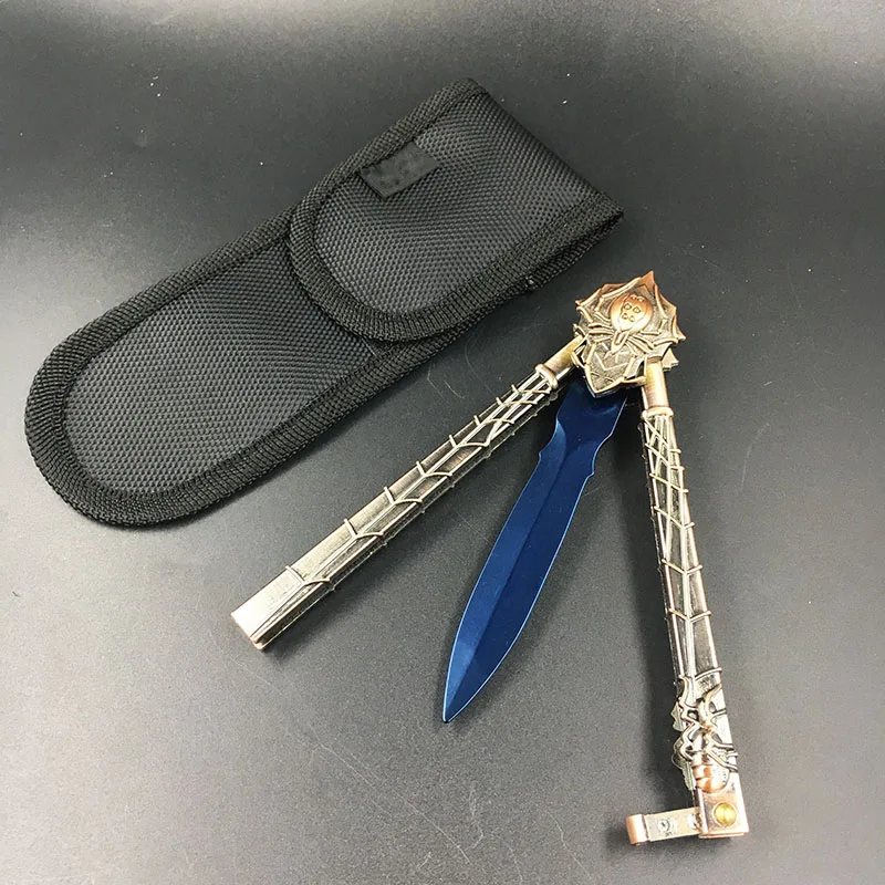set 1 blue blade Нож-бабочка из нержавеющей стали, тренировочный нож, лезвие Karambit, складной нож, тренировочный нож, Подарочный Тренажер+ деревянная подарочная коробка - Цвет: set 1 blue blade