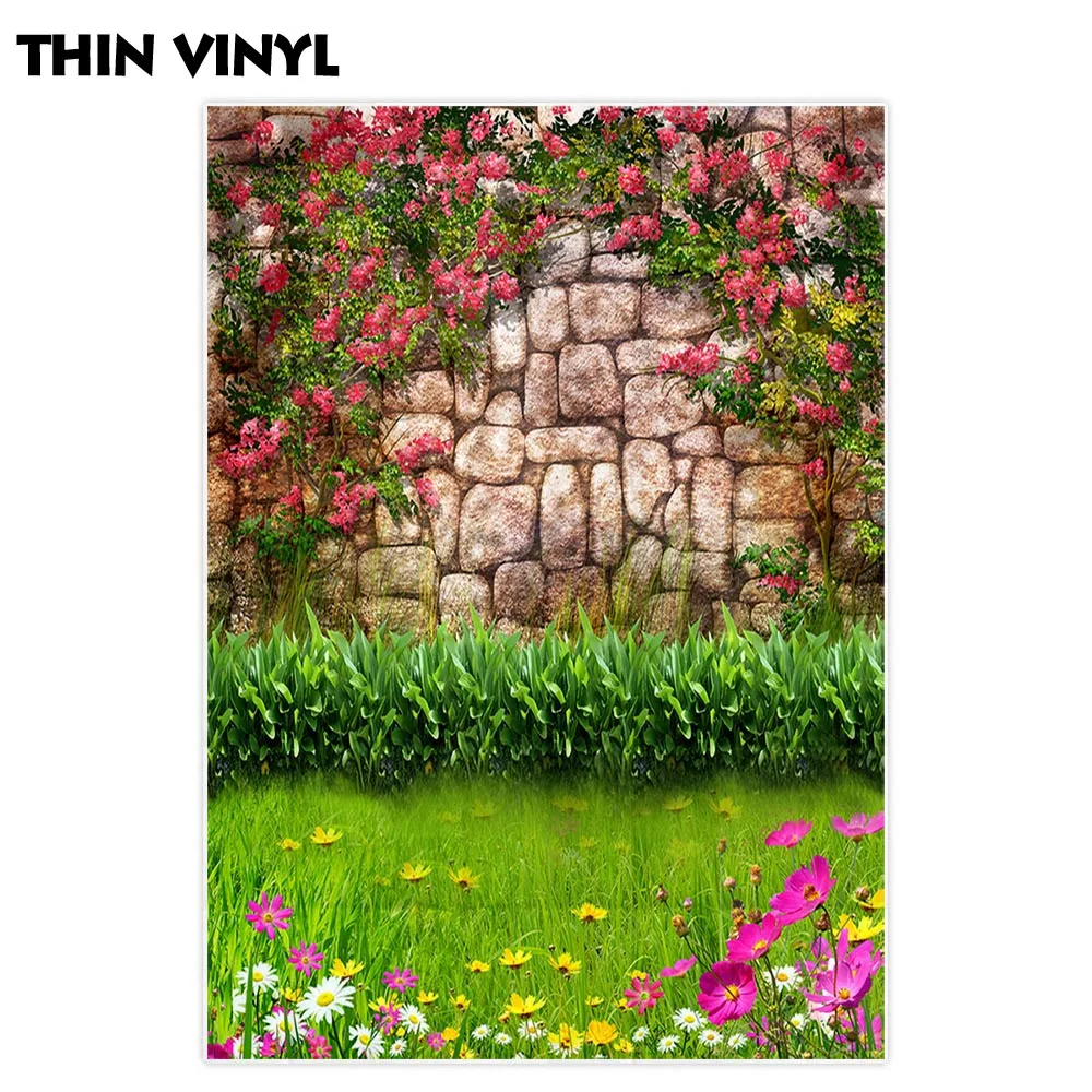 Фон для фотосъемки Allenjoy весенний цветок зеленая трава сад каменная стена фон